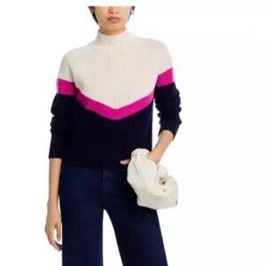 💙💞NWT 100% CASHMERE Aqua Colorblock Turtleneck Sweater - Cream, Pink & Black 💙💞
